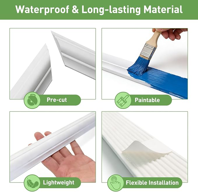 Peel and Stick Wall Molding, 4 Set 16" x 20" Pre Cut Wainscoting Panels | Ready-to-Assemble Wall Accent Kit, Paintable & Lightweight Molding Trim Decor for Living Room Bedroom Hallway Picture Frames - Image 3