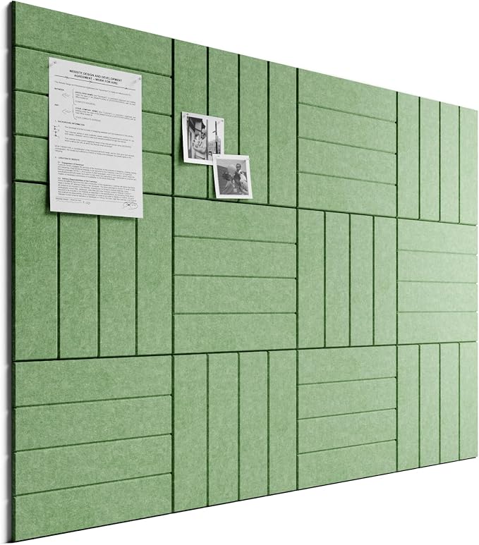Bumusty 48"x 36" Large Felt Bulletin Board Tiles, Moss Green | 12-Pack Cork Board Alternative, Wall Decor, 30 Pushpins, 60 Adhesive Tabs, Vision Board, Office, Classroom, Home, Dorm by BUMUSTY
