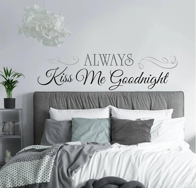 Roommates Always Kiss Me Goodnight Black Quote Peel and Stick Wall Decals, Vinyl, Made in USA - Image 2