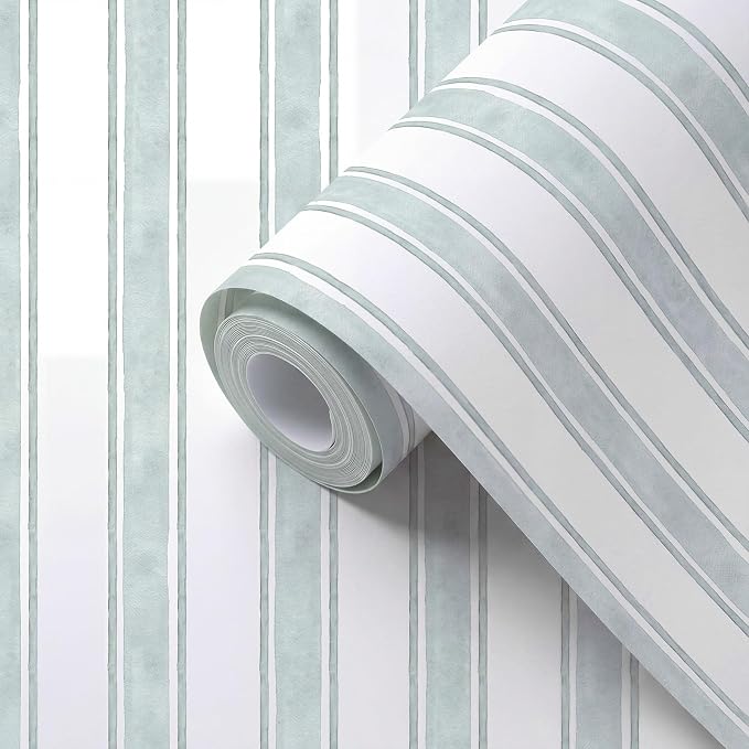 Affrolling Striped Peel and Stick Wallpaper 15.75"x118.11",Green | Watercolor Self Adhesive Contact Paper, Removable for Bedroom Cabinet Furniture, Cute Decor for Nursery Craft Room DIY - Image 3