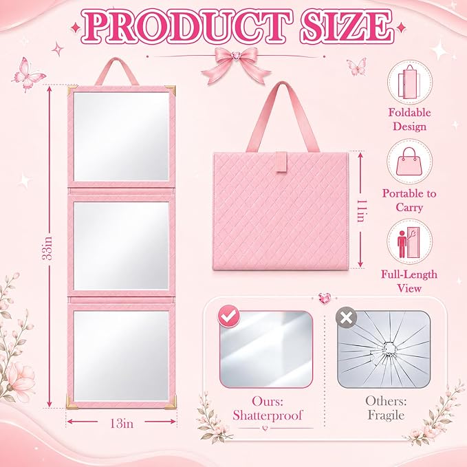 Bucherry 33x13'' Full Length Dorm Classroom Mirror Foldable Hanging Mirror - Image 2