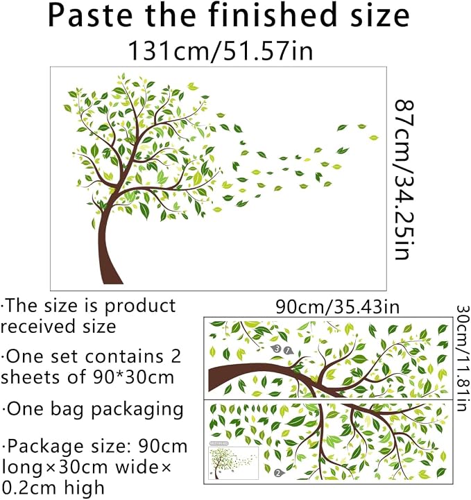 2 Pieces Tree Peel & Stick Wall Art - Large Leaf Stickers, Vinyl Wall Stickers & Murals - Removable Forest Decor for Bedroom, Living Room, Classroom, Nursery, Playroom - Image 6