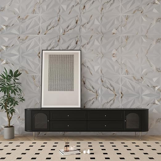 Art3dwallpanels 33 Pack 3D Wall Panel Diamond for Interior Wall Décor, PVC Textured Wall Panels, 12''x12'' Cover 32.Sq.Ft. Gold Veined White | PVC Accent Wall Panels for Interior Wall Decor, Living Room Lobby Bedroom Hotel Office - Image 7