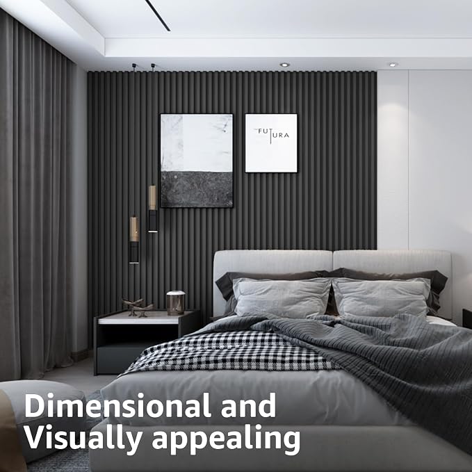 Art3d 96 x 6 Inch WPC Wood Diffuser Slat Wall Panel, 8-Pack, Matte Black | Fluted Design, Durable, Moisture Resistant, Cleanable, Easy to Install, Eco-Friendly, for Living Room, Bedroom or Office - Image 5