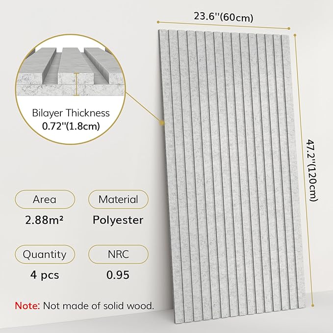 TONOR Dual-Layer Thickened Acoustic Wall Panels-4 Pack 47.2"x23.6"x0.72" | Self Adhesive High Density Sound Proof Panels for Walls, Peel and Stick Wall Panels for Interior Wall Decor, Gray - Image 2