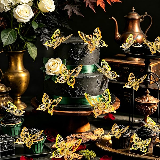 60 Pcs Butterfly Wall Decals - 3D Butterflies Removable Mural Wall Stickers for Home Room Bedroom Door Office Decorations (Gold) - Image 5