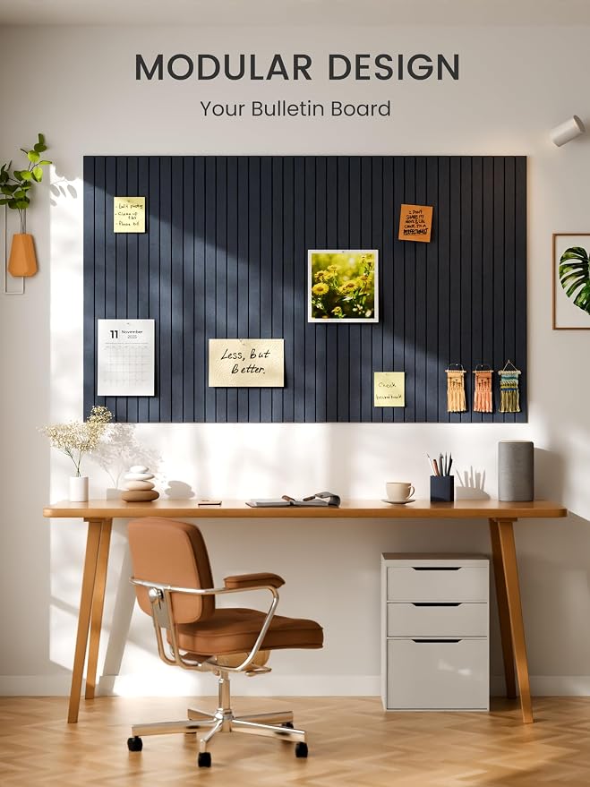 Bumusty 36"x 24" Large Felt Bulletin Board Tiles,Deep Charcoal Blue | 6-Pack Cork Board Alternative, Wall Decor, 30 Pushpins, 30 Adhesive Tabs, Vision Board, Office, Classroom, Home, Dorm - Image 6