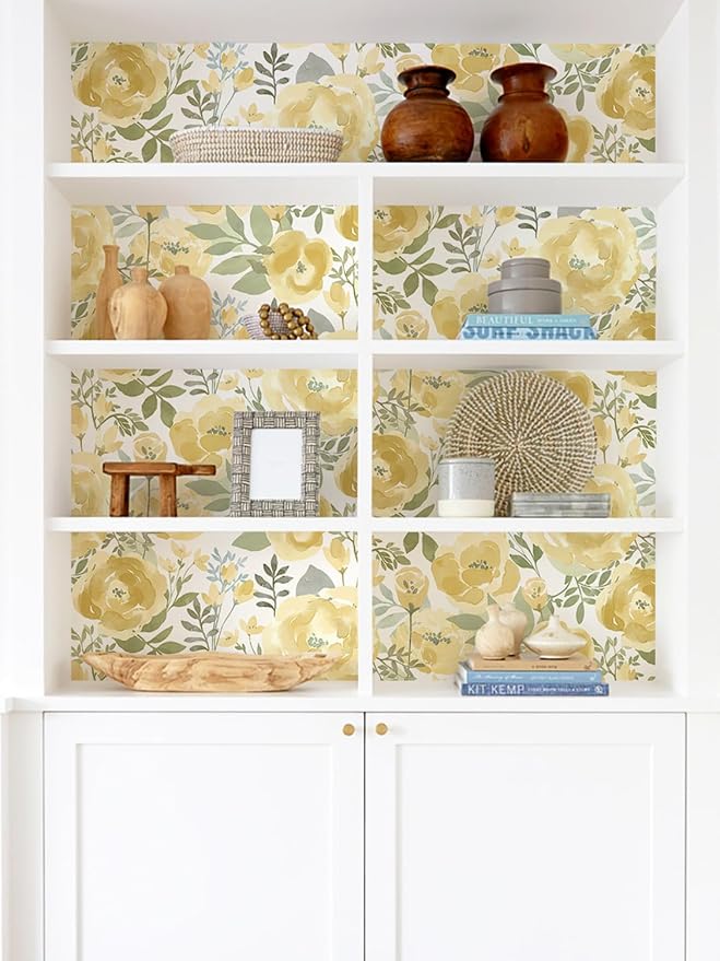 Orainege Peel and Stick Wallpaper Floral Wallpaper for Bedroom Yellow | 16.9inx118.1in Self Adhesive Wallpaper Contact Paper Decorative Wall Paper for Living Room Bathroom Decor Vinyl Removable - Image 8