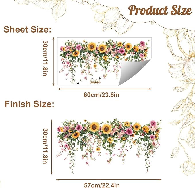 Green Sunflower Wall Decals, Removable PVC Stickers Indoor Decor | Vivid Sunflower Print, Self-adhesive Easy Install, No Wall Scratches, Fits Walls Doors Cabinets Windows Home Decor - Image 2