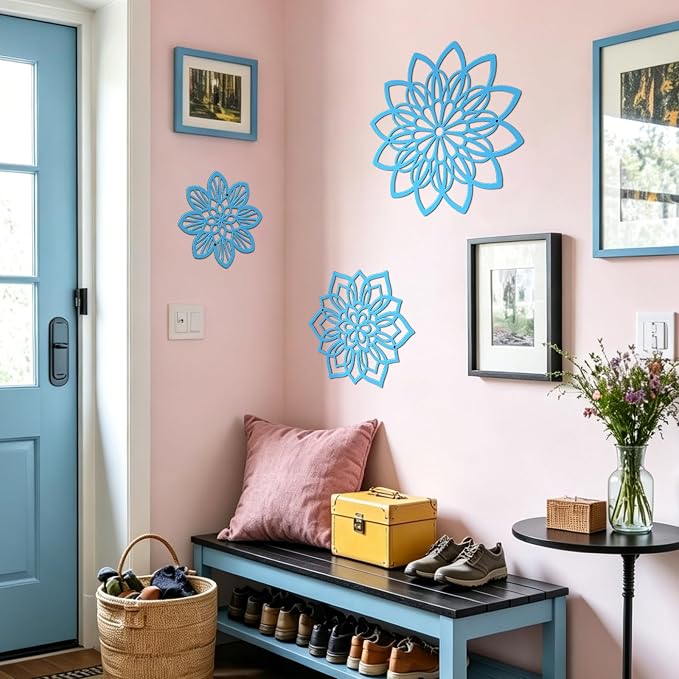 Zzbakress 3 Pcs Metal Flowers Wall Art Bathroom Wall Decor (Blue Elegant) | Farmhouse Flower Bathroom Decor Wall Decorations For Bathroom, Living Room, Office, Kitchen, Hallway And Outdoor - Image 5