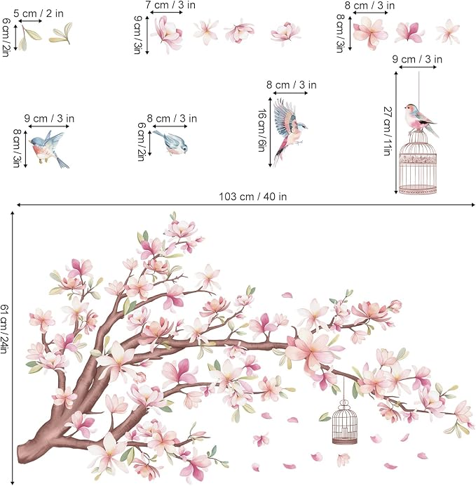 wondever Cherry Blossom Flowers Wall Stickers Pink Magnolia Floral Tree Branch Birds Peel and Stick Wall Art Decals for Living Room Bedroom TV Wall | Peel and Stick, Removable, Wall Art Decals, Wall Decoration, Living Room Bedroom, Office Sofa TV Home ... - Image 4
