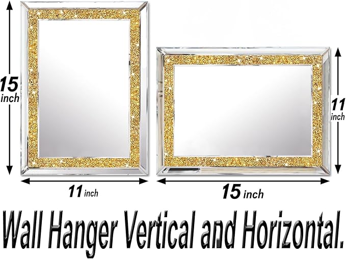 2 Piece Wall Mirrors, Crush Diamond Wall Decor, Gold Color Decorative Mirrors for Living Room, Bedroom, Bathroom. (11'x15') - Image 7