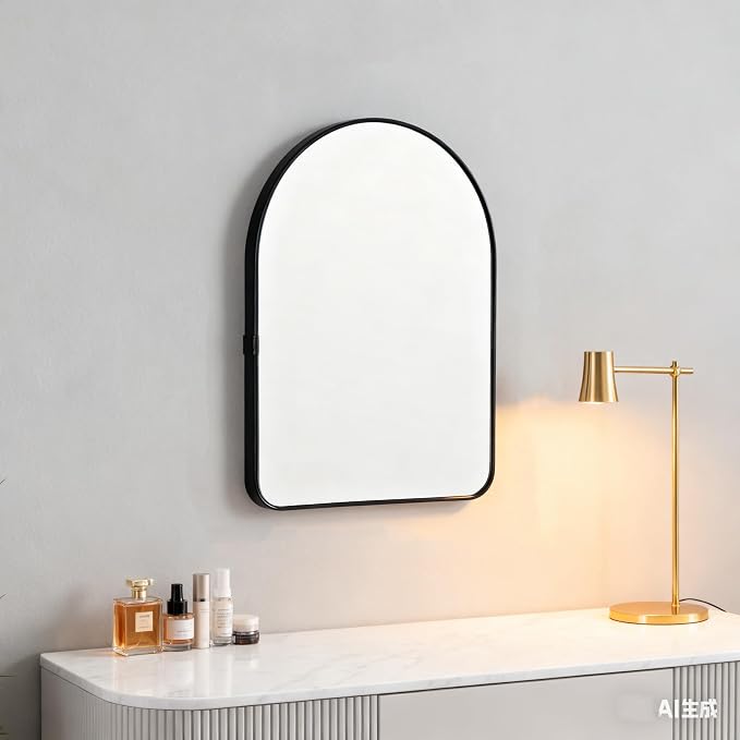 Funly mee Arched Wall Mirror, Wall-Mounted Plastic Mirror, for Bathroom and Vanity (Black, 11.8 x 15.8) - Image 2