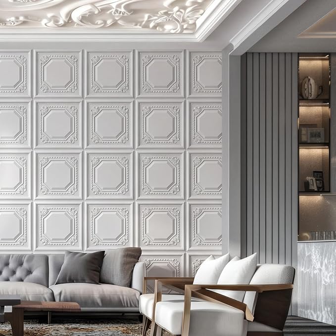 RattanView 33 Pack PVC 3D Wall Panels for Interior Wall Decor Decorative White Ceiling Tiles for Bedroom TV Background Gaming Room 12 x 12 Inch Drop Ceiling Panels Modern Accent Art - Image 6