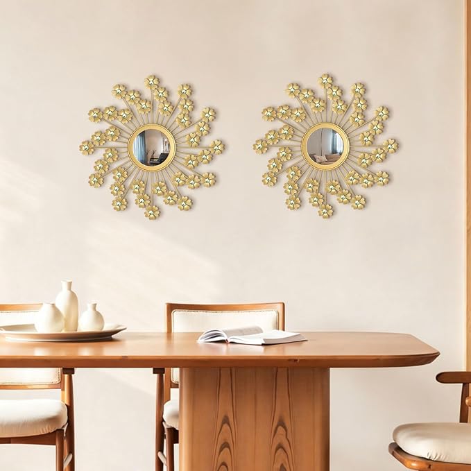 2 Pack Metal Mirrors for Wall Boho Sunburst Wall Mirror Home Decor Modern Decorative Wall Art for Bedroom Living Room Entryway - Image 4