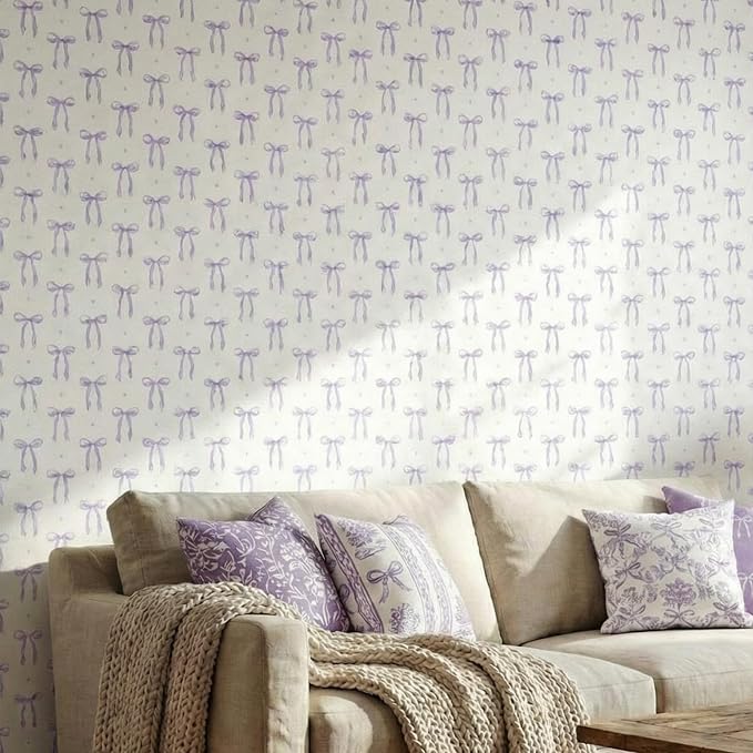 Drydiet Purple Bow Wallpaper Peel and Stick Contact Paper 15.8 x 118.1 | Self Adhesive, Purple Coquette Design, Easy Apply Remove, Wall Sticker for Home Locker Dorm Classroom Living Room Decor - Image 6