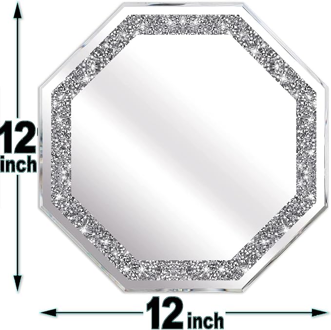2 Piece Wall Mirrors Octagon, Crush Diamond Mirrors Wall Decor, Silver Decorative Mirrors for Living Room Decor, Bedroom, Bathroom. (12”x12”) - Image 7