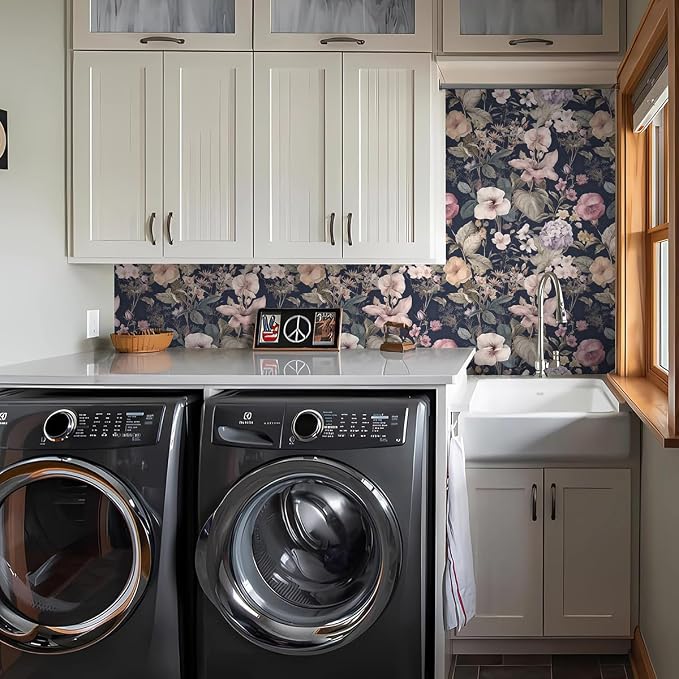 Jeweluck Vintage Floral Peel and Stick Wallpaper Floral Contact Paper 16.9" x 118.1" Dark Flower Wallpaper Peel and Stick Boho Leaf Self Adhesive Removable Wall Paper for Bedroom Decorative Vinyl - Image 9