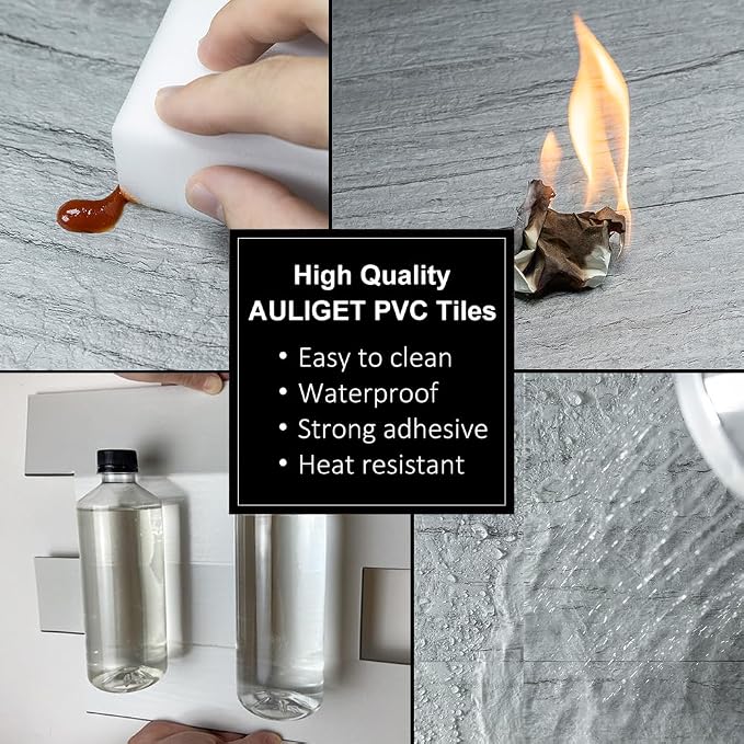 AULIGET 2-Piece Grey Shale Peel and Stick Backsplash Wall Tiles, 6" x 12" PVC Faux Stone Stick on Tiles for Backsplash Kitchen, Bathroom, Laundry Room, Camper, Fireplace - Image 5