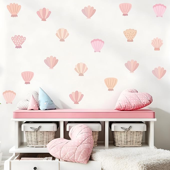 Seashell Wall Decals, Peel and Stick Under the Sea Watercolor Scallop Mural, Beach Seashell Wall Stickers for Kids, Boys and Girls Room & Nursery Decor (Seashell Wall Decals) - Image 5