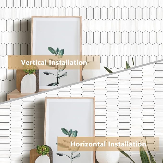 Vamos Tile Long Hexagon Peel and Stick Backsplash Tile - 10 Sheets Stick on Backsplash for Kitchen and Bathroom 12.4 x 12 Inch Dolomite Marble Look PVC Self Adhesive Mosaic Wall Tiles - Image 4