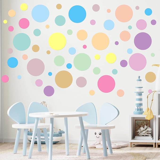 Zonon 264 Pcs Polka Dot Wall Stickers, Colorful Peel and Stick Kids Room | Watercolor Dots Decor, Removable Vinyl Decals for Nursery Playroom Classroom, Reusable Circle Stickers, Candy Colors by Zonon