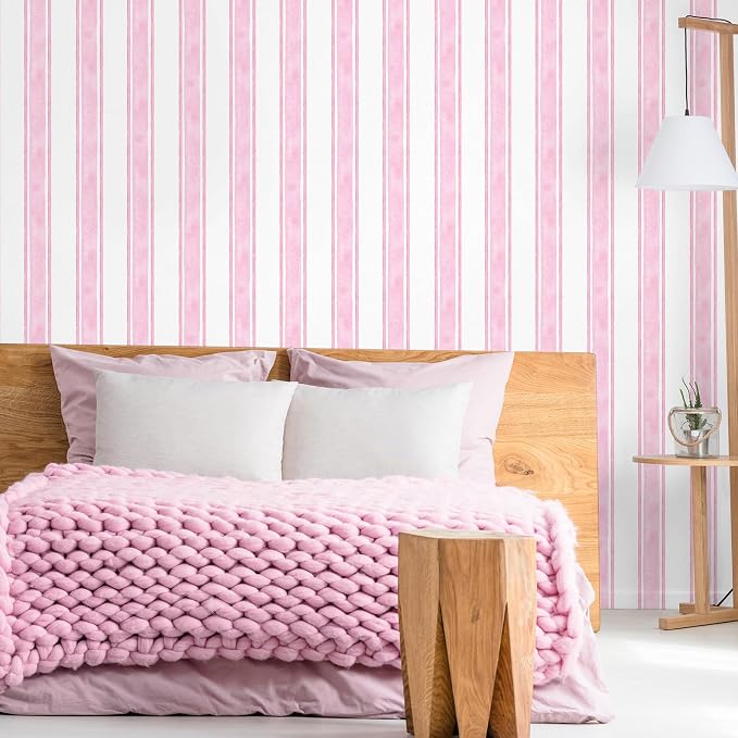 Affrolling Striped Peel and Stick Wallpaper 15.75"x118.11",Pink | Watercolor Self Adhesive Contact Paper, Removable for Bedroom Cabinet Furniture, Cute Decor for Nursery Craft Room DIY - Image 2