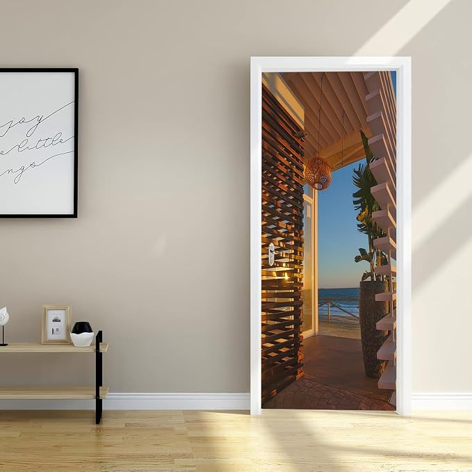 artfanke 3D Beach Bar Entrance Door Sticker Peel and Stick 33.5"x84.6"- Self-Adhesive Door Murals Wallpaper - Waterproof Wall Decal for Bedroom Decor(2 Sheets/Set) - Image 4