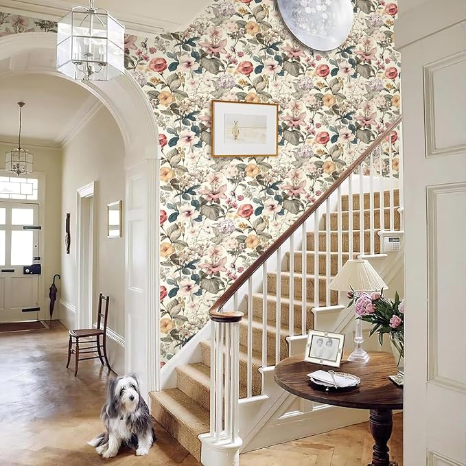 Jeweluck Vintage Floral Wallpaper Peel and Stick Wallpaper 16.9”x393.7” | Flower Contact Paper Poppy Floral Wall Paper Boho Removable Self Adhesive Wallpaper for Bedroom Drawer Liner Decorative Vinyl - Image 9