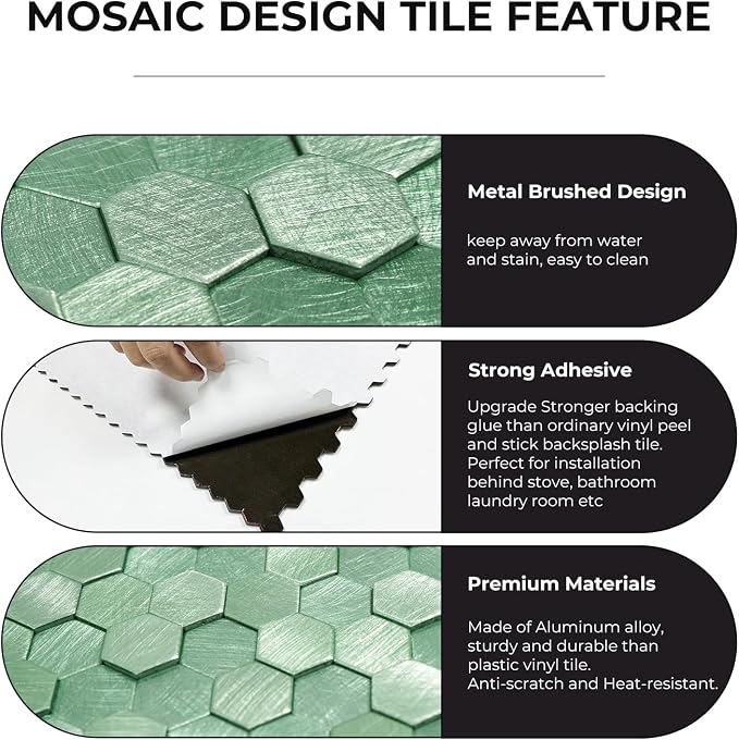 STICKGOO Peel and Stick Backsplash Tiles, Stick on Mosaic Self Adhesive Tiles, 3D Hexagon Backsplash for Kitchen Bathroom Fireplace Vanity (8PCS, Light Green) - Image 5