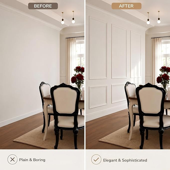 Peel and Stick Wall Molding Kit,Pre Cut Accent Wainscoting Panels,24x54in | 3 Sets,Self Adhesive,Paintable,PVC,Premade - Image 6