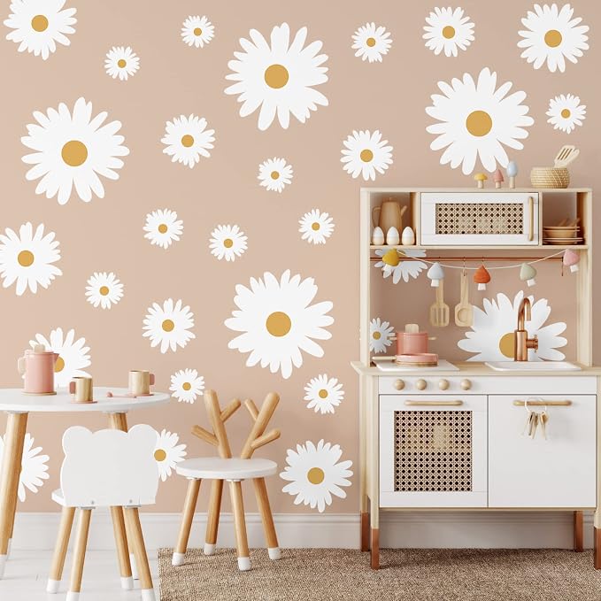 TaoBary 12 Sheet Daisy Wall Sticker Decal Flower Decal for Room Decor | Big Flower Wall Sticker, Pink White Floral Decal, Daisy Bedroom Room Decor, Removable Peel and Stick, Nursery Home Wall Decor by TaoBary