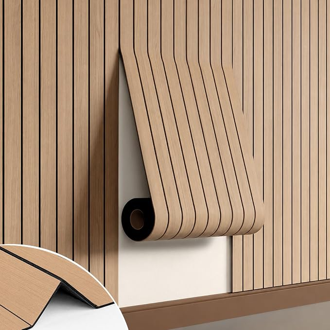 Peel and Stick PVC Slat Wall Panel, 3D Faux Oak, 15.8" x 236" | Wood Grain Self Adhesive Wallpaper, Flexible Wood Slat Wall Paneling, Noise Reducing Decorative for Bedroom Living Room by SmartSolutionsforHome