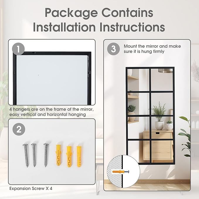 DUMOS Wall Mirrors 16" x 32", Set of 2 Rectangle Window Pane Decorative Mirrors, Black Metal Framed Wall Mounted Mirror for Bathroom, Bedroom, Entryway - Image 3
