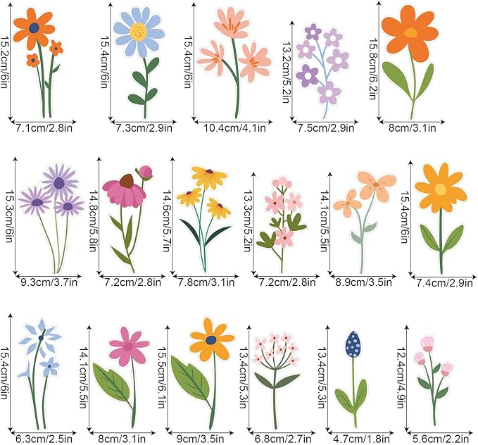 Wildflower Wall Stickers, Colorful Flowers Wall Stickers Peel and Stick, Boho Floral Wall Decals with Wildflower, 8 Sheets of 102 Pieces,Wall Art Decor for Bedroom Nursery Living Room (Wildflower3) - Image 5