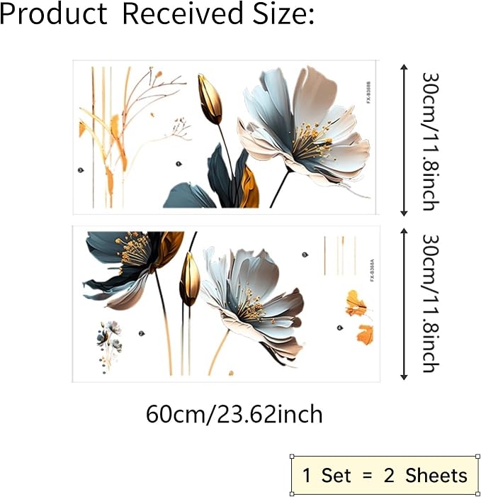 Luxury Silver Gray Gold Floral Wall Stickers 3D Flower Wall Decals Peel and Stick Wall Art Decor for Bedroom Living Room Office Dormitory - Image 5