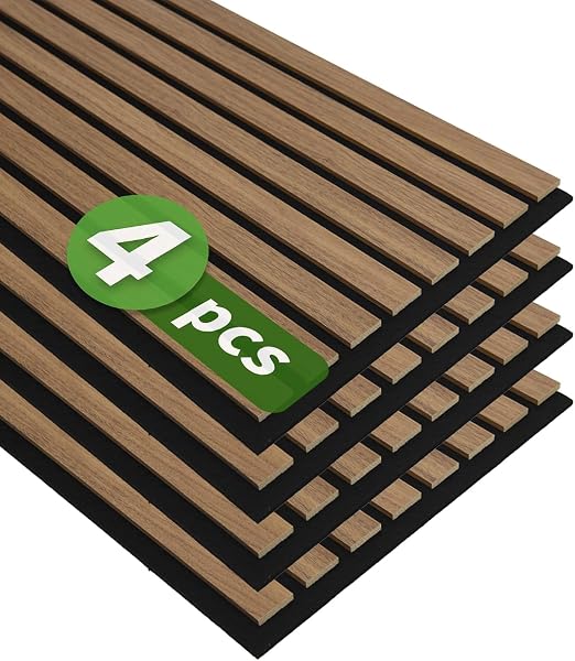 Art3d 4-Pack 12" x 24" Soundproof Wood Slat Panels, 8 sq.ft Acoustic Wall Panels, 3D Wall Panels with Wood Slat Design, Decorative Wood Wall Panel for Accent Walls-Deep Walnut by Art3d