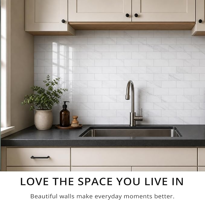 StyloVue 100 Pieces Peel and Stick Backsplash for Kitchen, 3" x 6" PVC Subway Tile, 2026 Upgraded Sparkle White Marble, Stick on Wall Tile for Kitchen, Bathroom, Fireplace, RV - Image 7