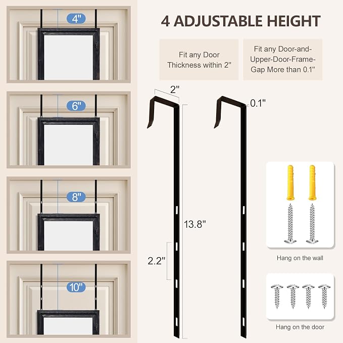 48"x14" Door Mirror, Rustic Full Length Mirror, Over The Door Hanging Mirrors Full Length, Wooden Hanging Mirrors for Bedroom, Bathroom, Black - Image 5