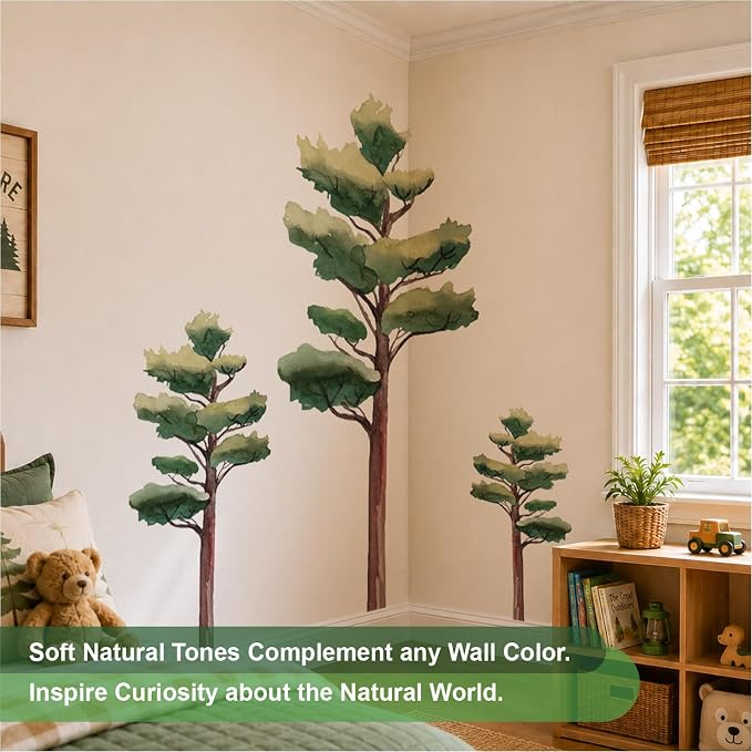 7.4 Ft x 5.9 Ft Pine Tree Wall Decals, Life Size for Nursery | Loose Watercolor Pine Forest Peel and Stick Mural, Self-Adhesive Calming Decor, Ideal for Playrooms and Kids' Bedrooms - Image 3