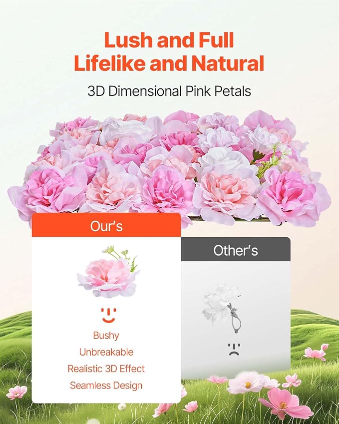 VEVOR 3D Flower Wall Panel, Artificial Floral Wall Background Mesh Backing Mat,Seamless Design&Easy Installation for Wedding Valentines Day Home Baby Party Backdrop Decor,Pink - Image 2