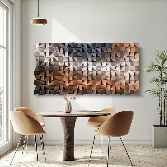 LIUZEYUE Textured Wall Art, 3D Wood Mosaic with Blue White Orange Lines, Abstract Modern Wall Decor for Entryway or Narrow Hallway, Horizontal or Vertical Hanging, 15.7"x31.5" - Image 8