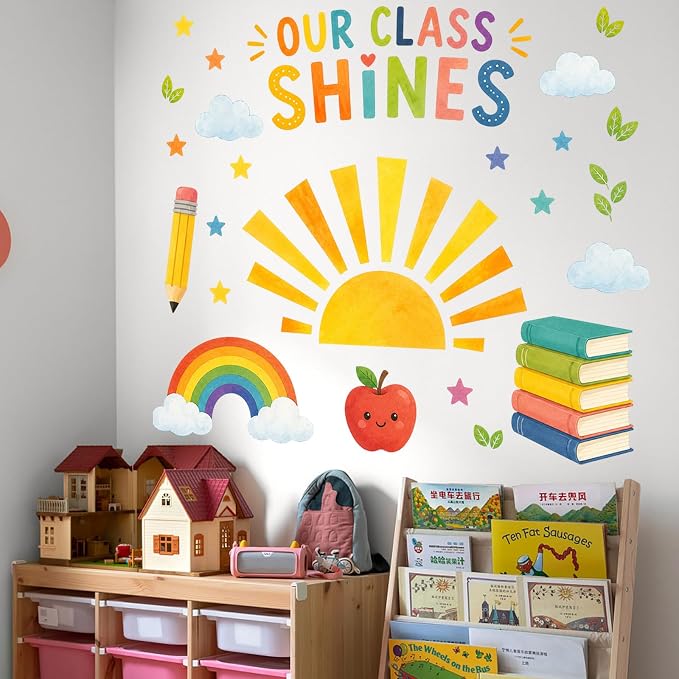 Boho Sun Wall Decal Watercolor Modern Half Sun Wall Decal Sun Rainbow Stationery Wall Stickers Vinyl Sticker for Classroom Playroom Bedroom Wall Decor - Image 5