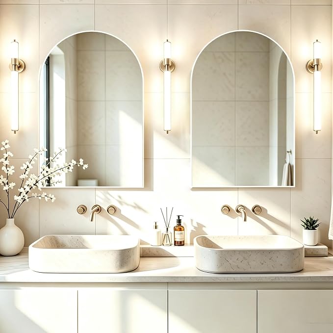 Wall Mounted Mirror, Arched Wall Mirror for Bathroom, 20"x30" Arch Bathroom Mirror with Metal Frame, 2 Pieces White Vanity Mirror Decor for Mantle, Bedroom, Entryway - Image 3