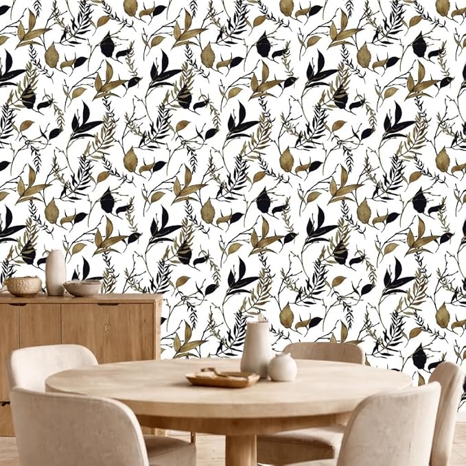 Black and Brown Leaf Peel and Stick Wallpaper 17.7in x 213in | Self-adhesive vintage removable thick waterproof wall covering for bathroom and accent walls - Image 8