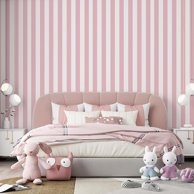 Pink and White Striped Wallpaper Peel and Stick Wallpaper Self-Adhesive Removable Waterproof Wall Paper for Walls Modern Vinyl Film 17.3”x300” - Image 6