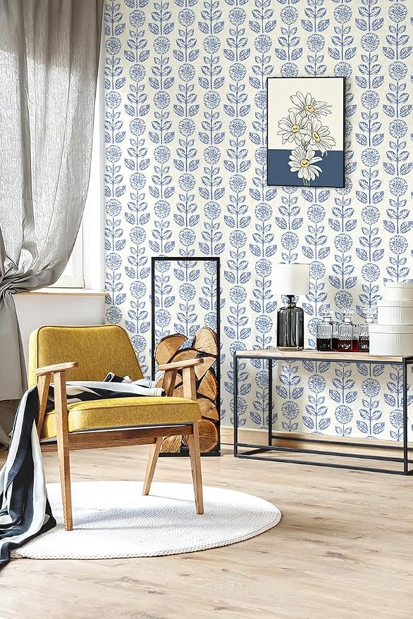 Wudnaye Blue Floral Peel and Stick Wallpaper for Bathroom 17.7in×118in | Blue Floral Contact Paper Peel and Stick Vintage Self Adhesive Wallpaper Removable Waterproof Wall Paper for Kitchen Cabinets - Image 6