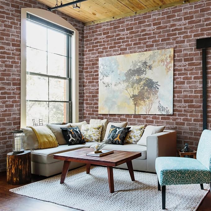 Timeet Vintage Brick Wallpaper Peel and Stick Wallpaper Red Brick Wallpaper 17.7"x393.7" Faux Brick Peel and Stick Removable Self Adhesive Wall Paper for Walls Covering - Image 7