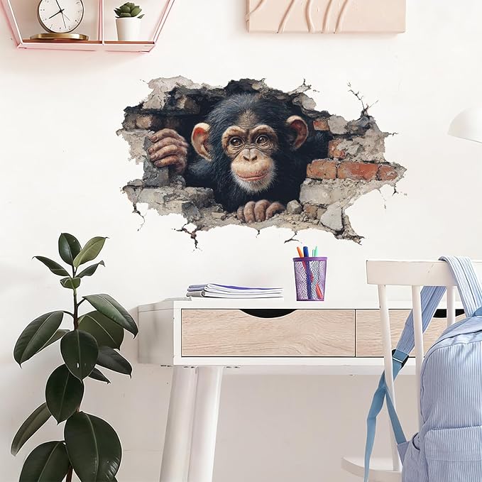 Chimpanzee Wall Decals Stickers, Realistic Animal Wall Art Peel and Stick, Removable Vinyl Wall Decor for Bedroom, Living Room, Office, Home Decoration - Image 5