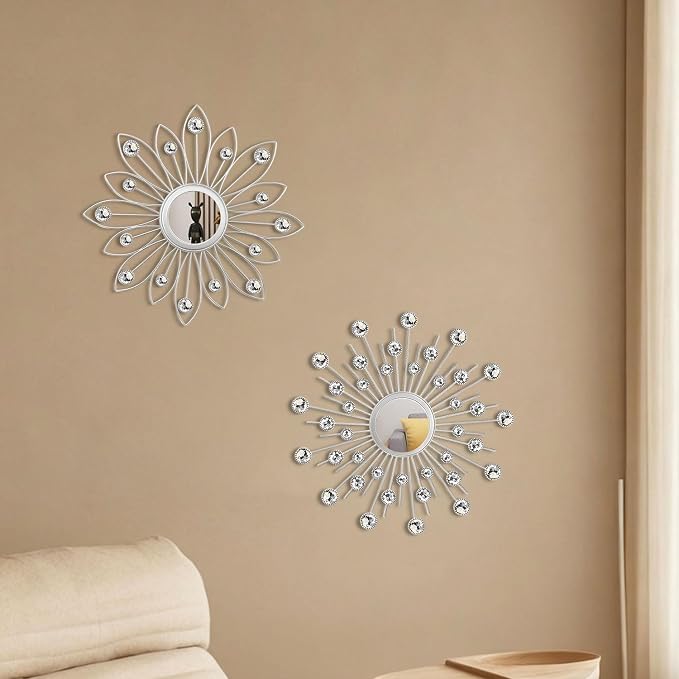 2 Pack Metal Mirrors for Wall Boho Sunburst Wall Mirror Home Decor Modern Decorative Wall Art for Bedroom Living Room Entryway - Image 7